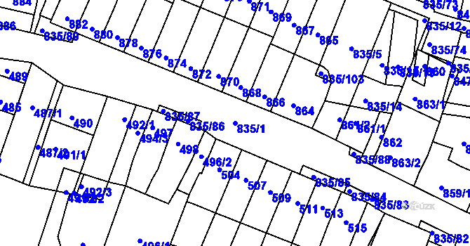 Parcela st. 835/1 v KÚ Drnholec, Katastrální mapa