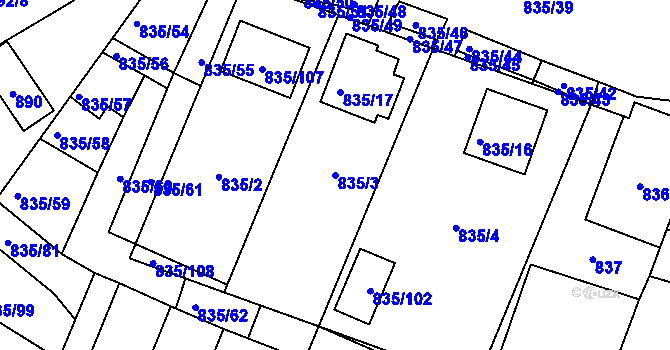 Parcela st. 835/3 v KÚ Drnholec, Katastrální mapa