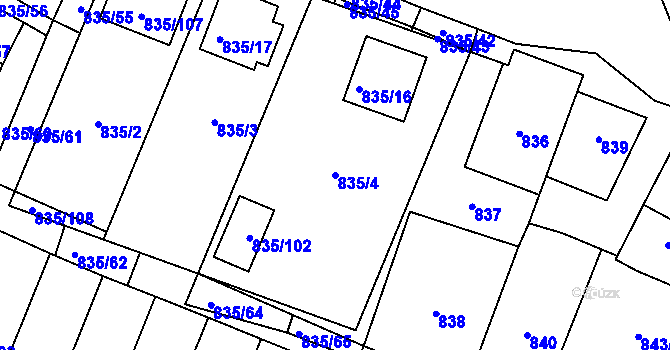 Parcela st. 835/4 v KÚ Drnholec, Katastrální mapa