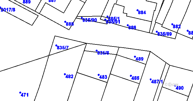Parcela st. 835/8 v KÚ Drnholec, Katastrální mapa