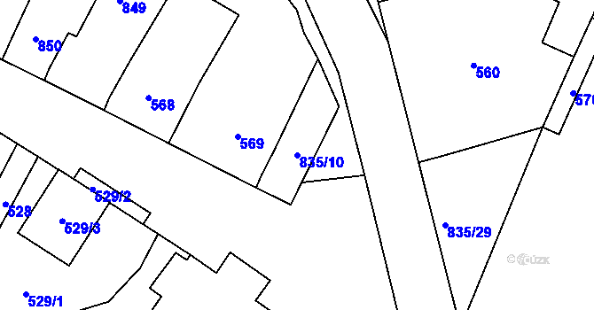 Parcela st. 835/10 v KÚ Drnholec, Katastrální mapa