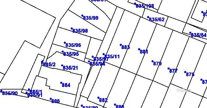 Parcela st. 835/11 v KÚ Drnholec, Katastrální mapa