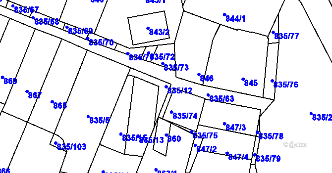 Parcela st. 835/12 v KÚ Drnholec, Katastrální mapa