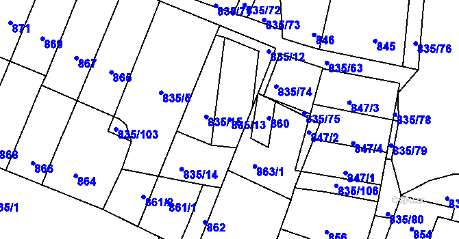 Parcela st. 835/13 v KÚ Drnholec, Katastrální mapa