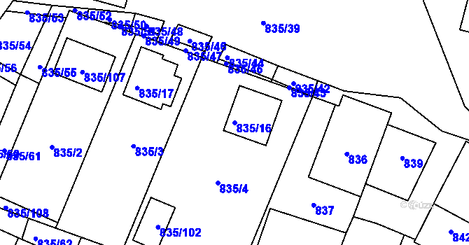 Parcela st. 835/16 v KÚ Drnholec, Katastrální mapa