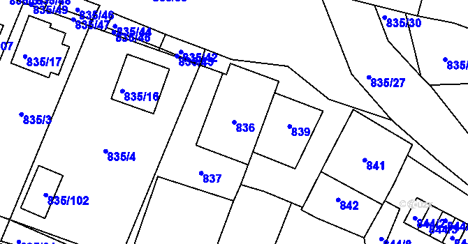 Parcela st. 836 v KÚ Drnholec, Katastrální mapa