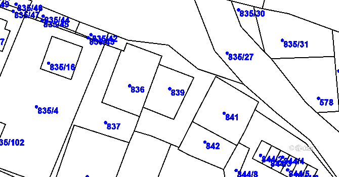 Parcela st. 839 v KÚ Drnholec, Katastrální mapa