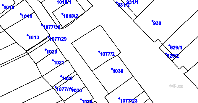 Parcela st. 1077/2 v KÚ Drnholec, Katastrální mapa