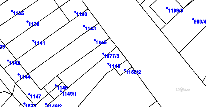 Parcela st. 1077/3 v KÚ Drnholec, Katastrální mapa