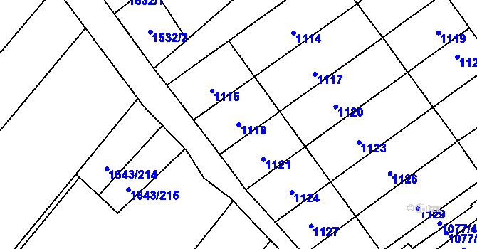 Parcela st. 1118 v KÚ Drnholec, Katastrální mapa
