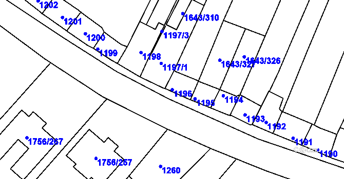 Parcela st. 1196 v KÚ Drnholec, Katastrální mapa