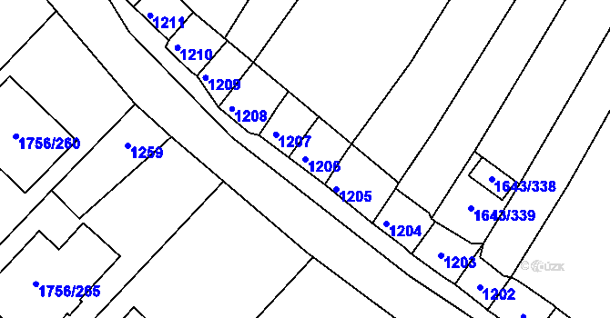 Parcela st. 1206 v KÚ Drnholec, Katastrální mapa
