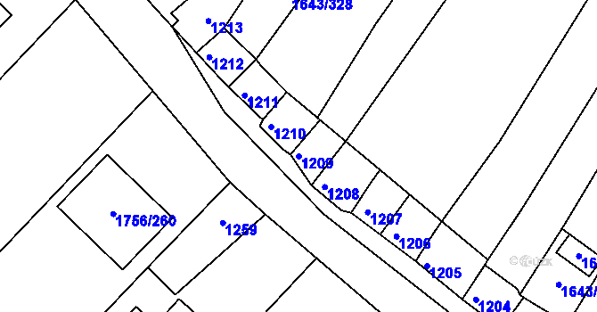 Parcela st. 1209 v KÚ Drnholec, Katastrální mapa