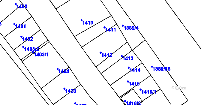 Parcela st. 1412 v KÚ Drnholec, Katastrální mapa