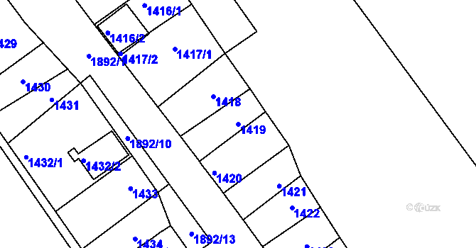 Parcela st. 1419 v KÚ Drnholec, Katastrální mapa