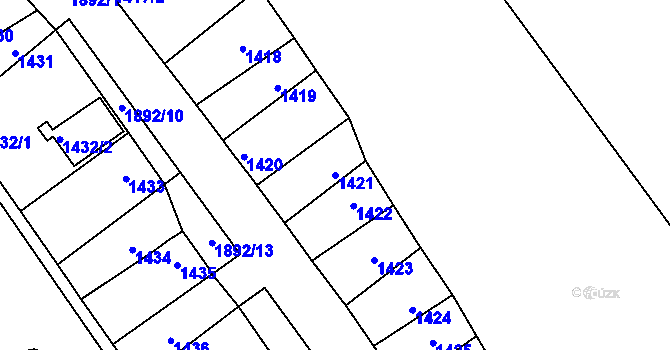 Parcela st. 1421 v KÚ Drnholec, Katastrální mapa