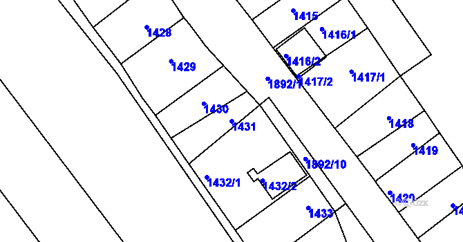 Parcela st. 1431 v KÚ Drnholec, Katastrální mapa