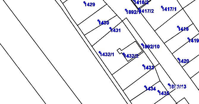 Parcela st. 1432/1 v KÚ Drnholec, Katastrální mapa