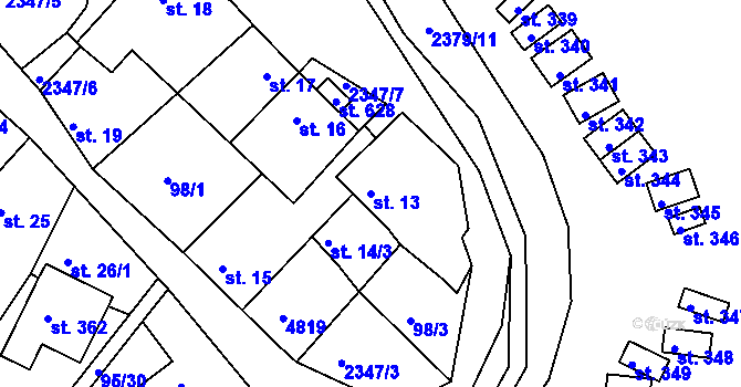 Parcela st. 13 v KÚ Drnovice, Katastrální mapa