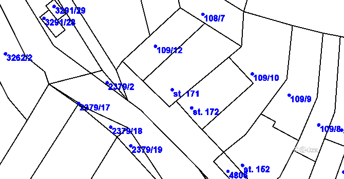 Parcela st. 171 v KÚ Drnovice, Katastrální mapa