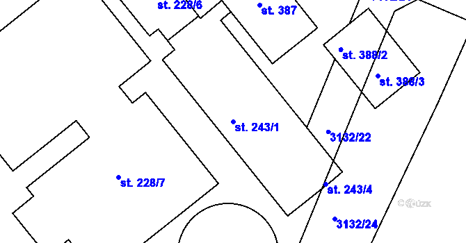 Parcela st. 243/1 v KÚ Drnovice, Katastrální mapa