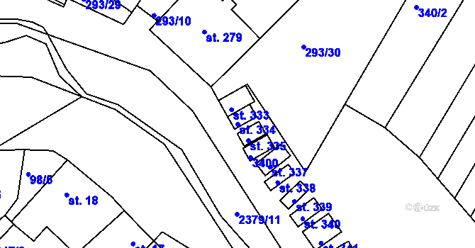 Parcela st. 334 v KÚ Drnovice, Katastrální mapa