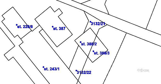 Parcela st. 388/2 v KÚ Drnovice, Katastrální mapa