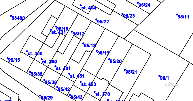 Parcela st. 95/19 v KÚ Drnovice, Katastrální mapa
