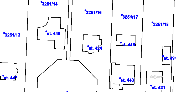 Parcela st. 424 v KÚ Drnovice, Katastrální mapa