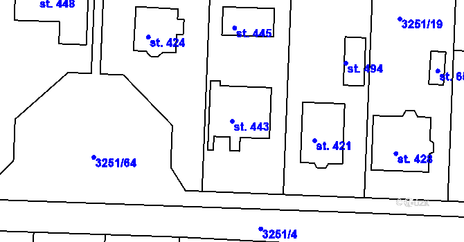 Parcela st. 443 v KÚ Drnovice, Katastrální mapa
