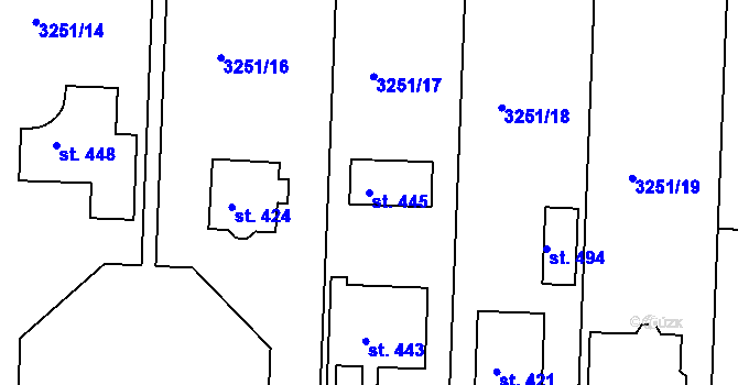 Parcela st. 445 v KÚ Drnovice, Katastrální mapa