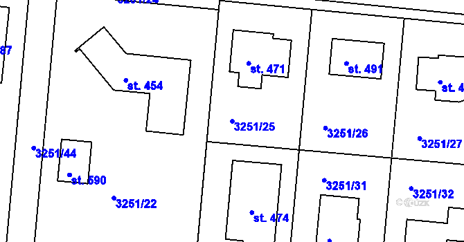 Parcela st. 3251/25 v KÚ Drnovice, Katastrální mapa