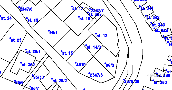 Parcela st. 14/3 v KÚ Drnovice, Katastrální mapa