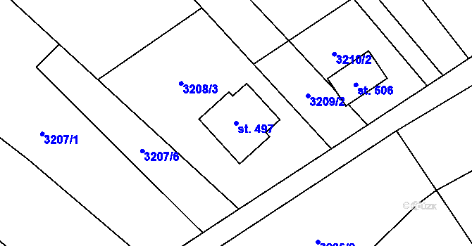 Parcela st. 497 v KÚ Drnovice, Katastrální mapa