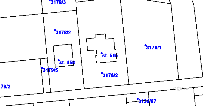 Parcela st. 515 v KÚ Drnovice, Katastrální mapa
