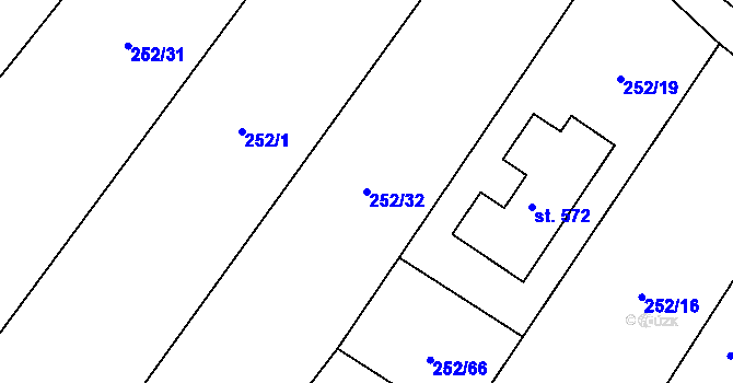 Parcela st. 252/32 v KÚ Drnovice, Katastrální mapa