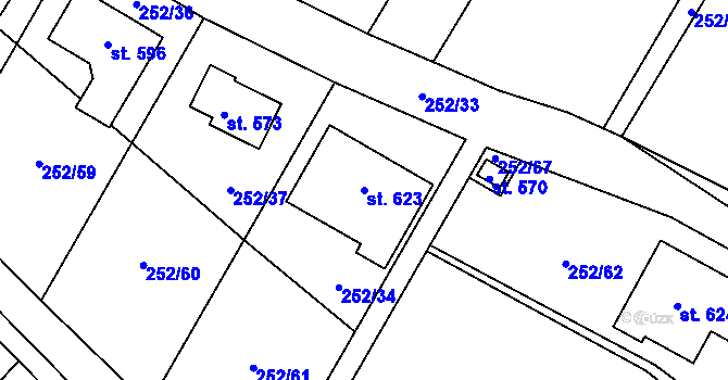 Parcela st. 623 v KÚ Drnovice, Katastrální mapa