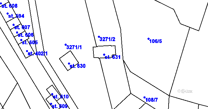 Parcela st. 631 v KÚ Drnovice, Katastrální mapa