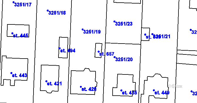 Parcela st. 657 v KÚ Drnovice, Katastrální mapa