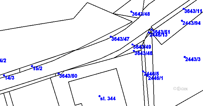 Parcela st. 3643/10 v KÚ Drnovice u Valašských Klobouk, Katastrální mapa