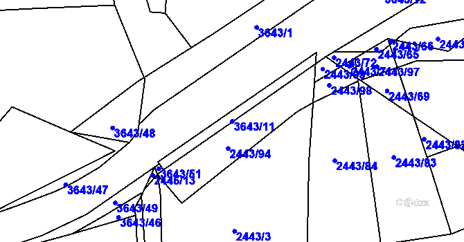 Parcela st. 3643/11 v KÚ Drnovice u Valašských Klobouk, Katastrální mapa