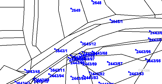 Parcela st. 3643/12 v KÚ Drnovice u Valašských Klobouk, Katastrální mapa