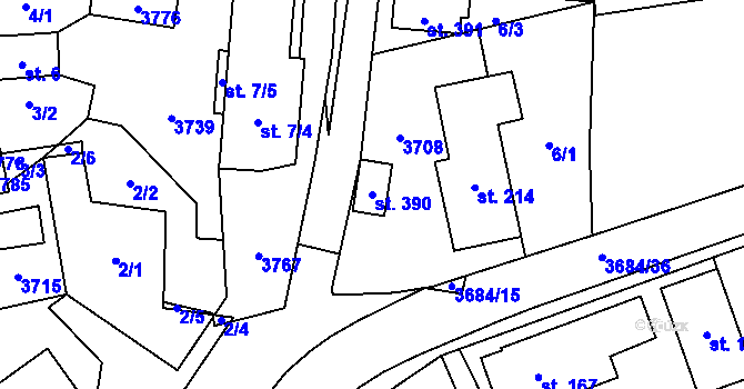 Parcela st. 390 v KÚ Drnovice u Valašských Klobouk, Katastrální mapa