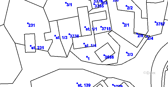 Parcela st. 1/4 v KÚ Drnovice u Valašských Klobouk, Katastrální mapa