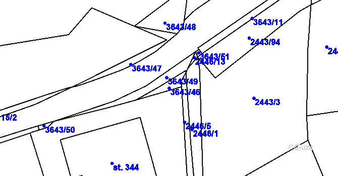 Parcela st. 3643/46 v KÚ Drnovice u Valašských Klobouk, Katastrální mapa