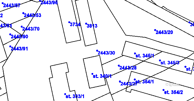 Parcela st. 2443/30 v KÚ Drnovice u Valašských Klobouk, Katastrální mapa