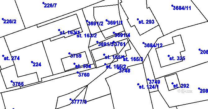 Parcela st. 165/1 v KÚ Drnovice u Valašských Klobouk, Katastrální mapa