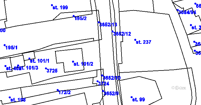 Parcela st. 3652/11 v KÚ Drnovice u Valašských Klobouk, Katastrální mapa