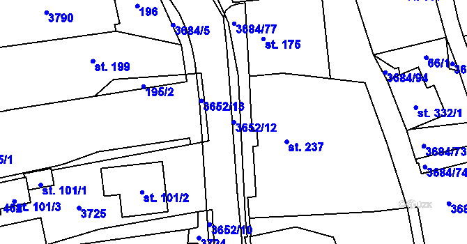 Parcela st. 3652/12 v KÚ Drnovice u Valašských Klobouk, Katastrální mapa