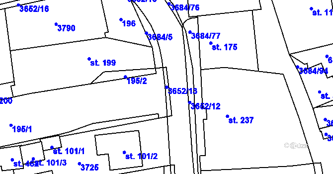 Parcela st. 3652/13 v KÚ Drnovice u Valašských Klobouk, Katastrální mapa